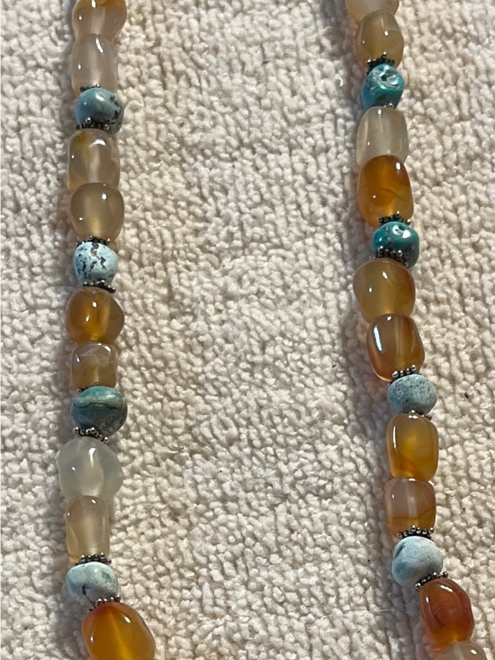 Vintage Southwestern 925 Sterling Silver Carnelian & Turquoise Beaded Necklace